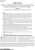 Cover page: Impact of a Pharmacist-Driven Protocol to Improve Drug Allergy Documentation at a University Hospital