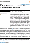 Cover page: Biological invasions as a selective filter driving behavioral divergence