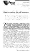 Cover page: Plagiarism as a Cross-Cultural Phenomenon