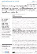 Cover page: Attention–memory training yields behavioral and academic improvements in children diagnosed with attention-deficit hyperactivity disorder comorbid with a learning disorder