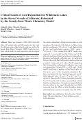 Cover page: Critical Loads of Acid Deposition for Wilderness Lakes in the Sierra Nevada (California) Estimated by the Steady-State Water Chemistry Model