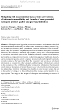 Cover page: Mitigating risk in ecommerce transactions: perceptions of information credibility and the role of user-generated ratings in product quality and purchase intention