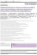 Cover page: Updated appropriate use criteria for amyloid and tau PET: A report from the Alzheimers Association and Society for Nuclear Medicine and Molecular Imaging Workgroup.