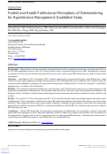 Cover page: Patient and Health Professional Perceptions of Telemonitoring for Hypertension Management: Qualitative Study