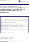 Cover page: Community member perspectives from transgender women and men who have sex with men on pre-exposure prophylaxis as an HIV prevention strategy: Implications for implementation