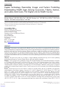 Cover page: Digital Technology Ownership, Usage, and Factors Predicting Downloading Health Apps Among Caucasian, Filipino, Korean, and Latino Americans: The Digital Link to Health Survey