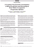 Cover page: A Cognitive Psychometric Investigation of Word Production and Phonological Error Rates in Logopenic Progressive Aphasia.