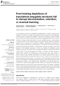 Cover page: Post-training depletions of basolateral amygdala serotonin fail to disrupt discrimination, retention, or reversal learning