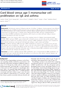 Cover page: Cord blood versus age 5 mononuclear cell proliferation on IgE and asthma