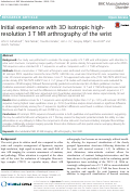 Cover page: Initial experience with 3D isotropic high-resolution 3 T MR arthrography of the wrist