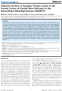 Cover page: Selective Decline of Synaptic Protein Levels in the Frontal Cortex of Female Mice Deficient in the Extracellular Metalloproteinase ADAMTS1