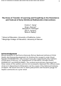 Cover page: The Roles of Transfer of Learning and Forgetting in the Persistence and Fadeout of Early Childhood Mathematics Interventions