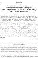 Cover page: Disease‐Modifying Therapies and Coronavirus Disease 2019 Severity in Multiple Sclerosis