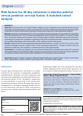 Cover page: Risk factors for 30-day outcomes in elective anterior versus posterior cervical fusion: A matched cohort analysis.