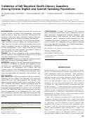 Cover page: Validation of Self-Reported Health Literacy Questions Among Diverse English and Spanish-Speaking Populations