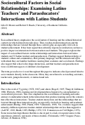 Cover page of Sociocultural Factors in Social Relationships: Examining Latino Teachers' and Paraeducators' Interactions with Latino Students