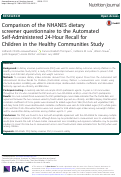 Cover page: Comparison of the NHANES dietary screener questionnaire to the Automated Self-Administered 24-Hour Recall for Children in the Healthy Communities Study.