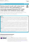 Cover page: Sharing research results with Latina breast cancer survivors who participated in a community-engaged behavioral RCT study: a descriptive cross-sectional survey study