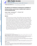 Cover page: The affective tie that binds: Examining the contribution of positive emotions and anxiety to relationship formation in social anxiety disorder