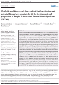 Cover page: Metabolic profiling reveals dysregulated lipid metabolism and potential biomarkers associated with the development and progression of Fragile X‐Associated Tremor/Ataxia Syndrome (FXTAS)