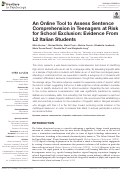 Cover page: An Online Tool to Assess Sentence Comprehension in Teenagers at Risk for School Exclusion: Evidence From L2 Italian Students.