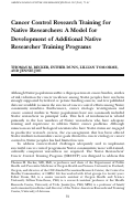 Cover page: Cancer Control Research Training for Native Researchers: A Model for Development of Additional Native Researcher Training Programs