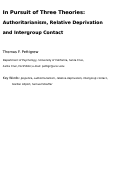 Cover page: In Pursuit of Three Theories: Authoritarianism, Relative Deprivation, and Intergroup Contact