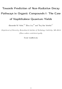 Cover page: Towards Prediction of Non-Radiative Decay Pathways in Organic Compounds I: The Case of Naphthalene Quantum Yields