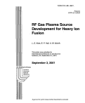 Cover page: RF gas plasma source development for heavy ion fusion