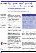 Cover page: Does a research article's country of origin affect perception of its quality and relevance? A national trial of US public health researchers