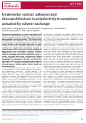 Cover page: Underwater contact adhesion and microarchitecture in polyelectrolyte complexes actuated by solvent exchange