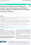 Cover page: Nemaline myopathy in newly diagnosed systemic lupus erythematosus and Sjögren’s overlap syndrome complicated by macrophage activation syndrome