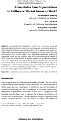 Cover page: Accountable Care Organizations in California: Market Forces at Work?