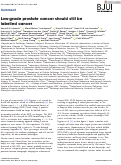 Cover page: Gleason score 3+3=6 prostatic adenocarcinoma is not benign and the current debate is unhelpful to clinicians and patients