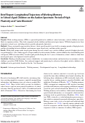 Cover page: Brief Report: Longitudinal Trajectory of Working Memory in School-Aged Children on the Autism Spectrum: Period of High Plasticity and âLate Bloomersâ