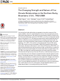 Cover page: The Changing Strength and Nature of Fire-Climate Relationships in the Northern Rocky Mountains, U.S.A., 1902-2008