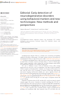 Cover page: Editorial: Early detection of neurodegenerative disorders using behavioral markers and new technologies: New methods and perspectives