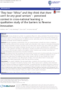 Cover page: ‘They hear “Africa” and they think that there can’t be any good services’ – perceived context in cross-national learning: a qualitative study of the barriers to Reverse Innovation