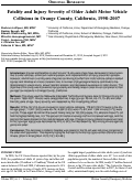 Cover page: Fatality and Injury Severity of Older Adult Motor Vehicle Collisions in Orange County, California, 1998-2007