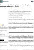 Cover page: Non-Invasive Nasal Discharge Fluid and Other Body Fluid Biomarkers in Alzheimers Disease.