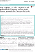 Cover page: HCV screening and infection awareness in a cohort of HIV infected and uninfected homeless and marginally housed women in San Francisco, California