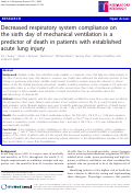 Cover page: Decreased respiratory system compliance on the sixth day of mechanical ventilation is a predictor of death in patients with established acute lung injury