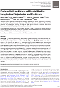 Cover page: Preterm Birth and Maternal Mental Health: Longitudinal Trajectories and Predictors.