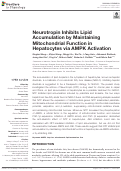 Cover page: Neurotropin Inhibits Lipid Accumulation by Maintaining Mitochondrial Function in Hepatocytes via AMPK Activation