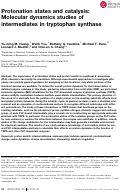 Cover page: Protonation states and catalysis: Molecular dynamics studies of intermediates in tryptophan synthase