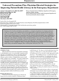 Cover page: Universal Precautions Plus: Physician-Directed Strategies for Improving Patient Health Literacy in the Emergency Department