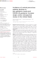 Cover page: Incidence of central precocious puberty declines to pre-pandemic levels post COVID-19 pandemic increase: single-center retrospective review in the United States