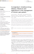 Cover page: Corrigendum: Intrathecal drug delivery: Advances and applications in the management of chronic pain patient.