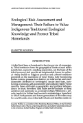 Cover page: Ecological Risk Assessment and Management: Their Failure to Value Indigenous Traditional Ecological Knowledge and Protect Tribal Homelands