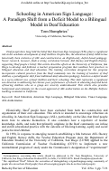 Cover page: Schooling in American Sign Language: A paradigm shift from a deficit model to a bilingual model in deaf education